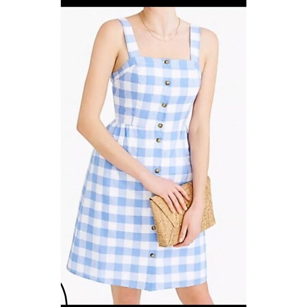 J. Crew Blue and White Gingham Button-Front Mini Dress